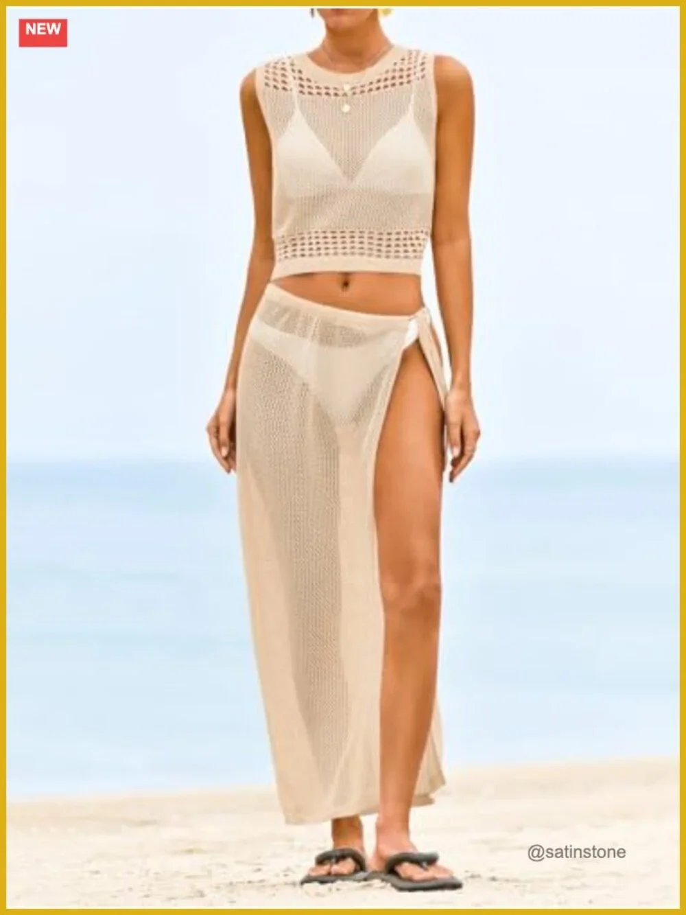2 Piece Crochet Swim Cover Up Set Crop Top Wrap Skirt Boho Beach